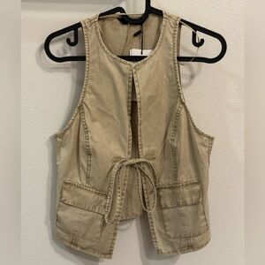 Zara Beige Sleeveless Tie-Front Top